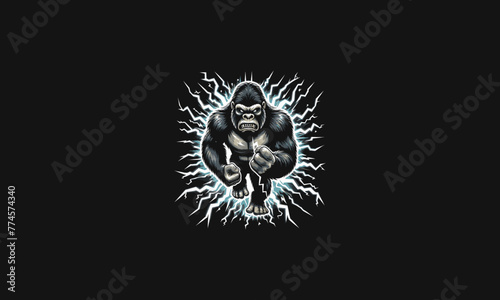 gorilla angry attack with background lightning vector artwork