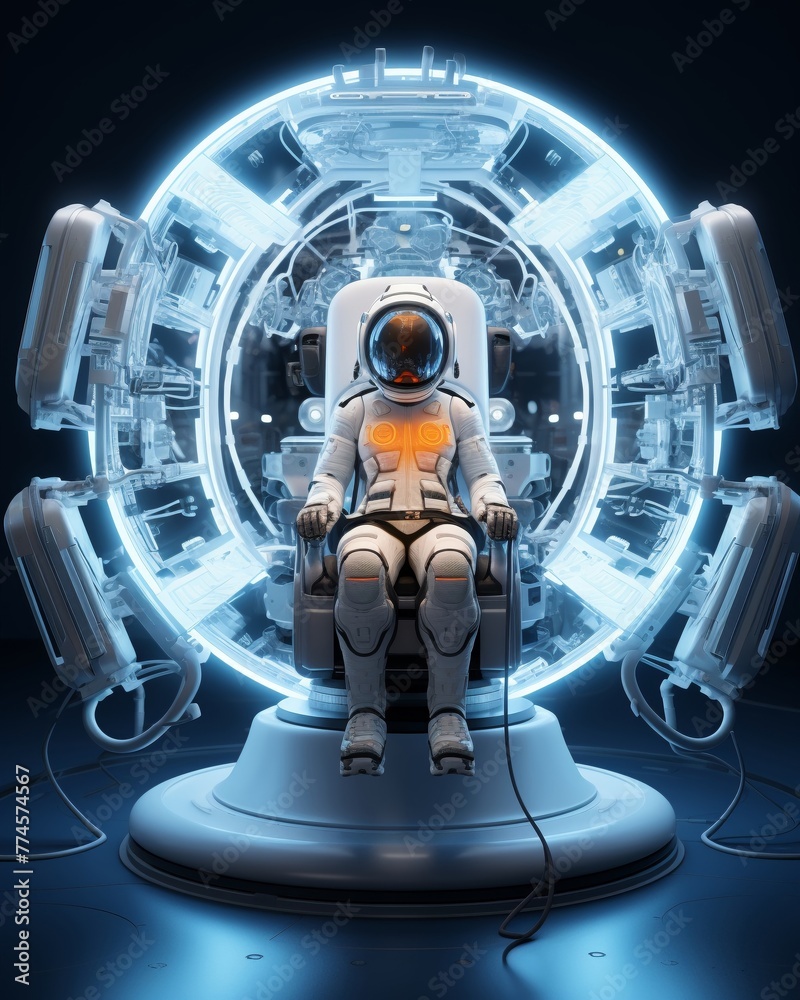 Naklejka premium A conceptual sketch of an AI-driven robotic assistant, designed to perform maintenance and daily tasks in space stations or on other planets