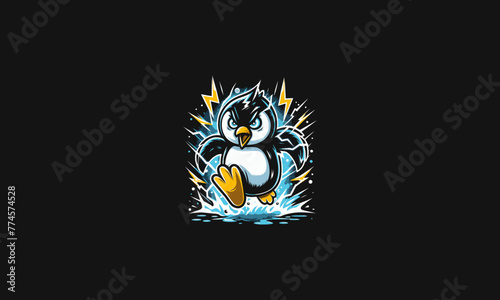 penguin angry running with lightning vector artwork design