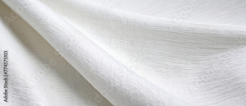 light linen fiber fabric texture, white woven background 