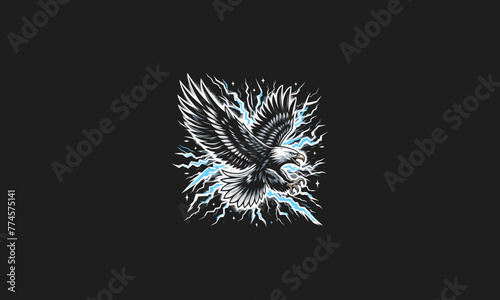 eagle flying attack with lightning vector artwork design