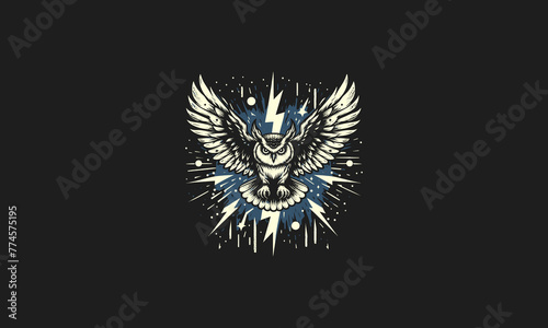 owl flying with lightning vector artwork design