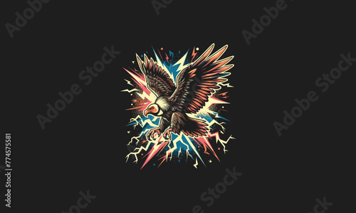 vulture flying with lightning vector artwork design