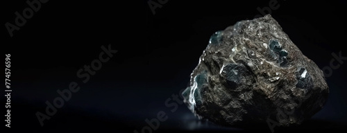 Kesterite is a rare precious natural stone on a black background. AI generated. Header banner mockup with space.