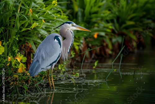 Heron by the water, bird watching nature scene