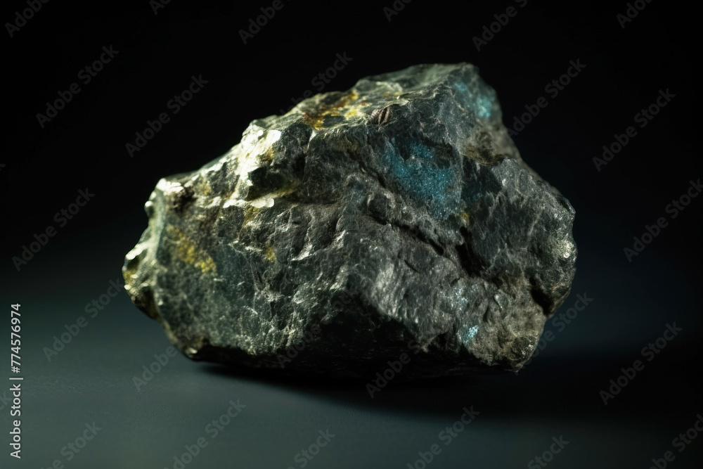 Trevorite fossil mineral stone. Geological crystalline fossil. Dark background close-up. Trevorite fossil mineral stone. Geological crystalline fossil. Dark background close-up.