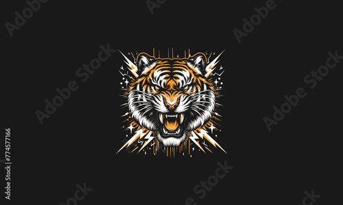 tiger angry roar with lightning vector artwork design
