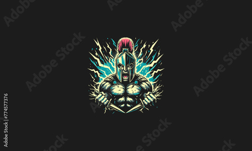 spartan angry with background lightning vector artwork design