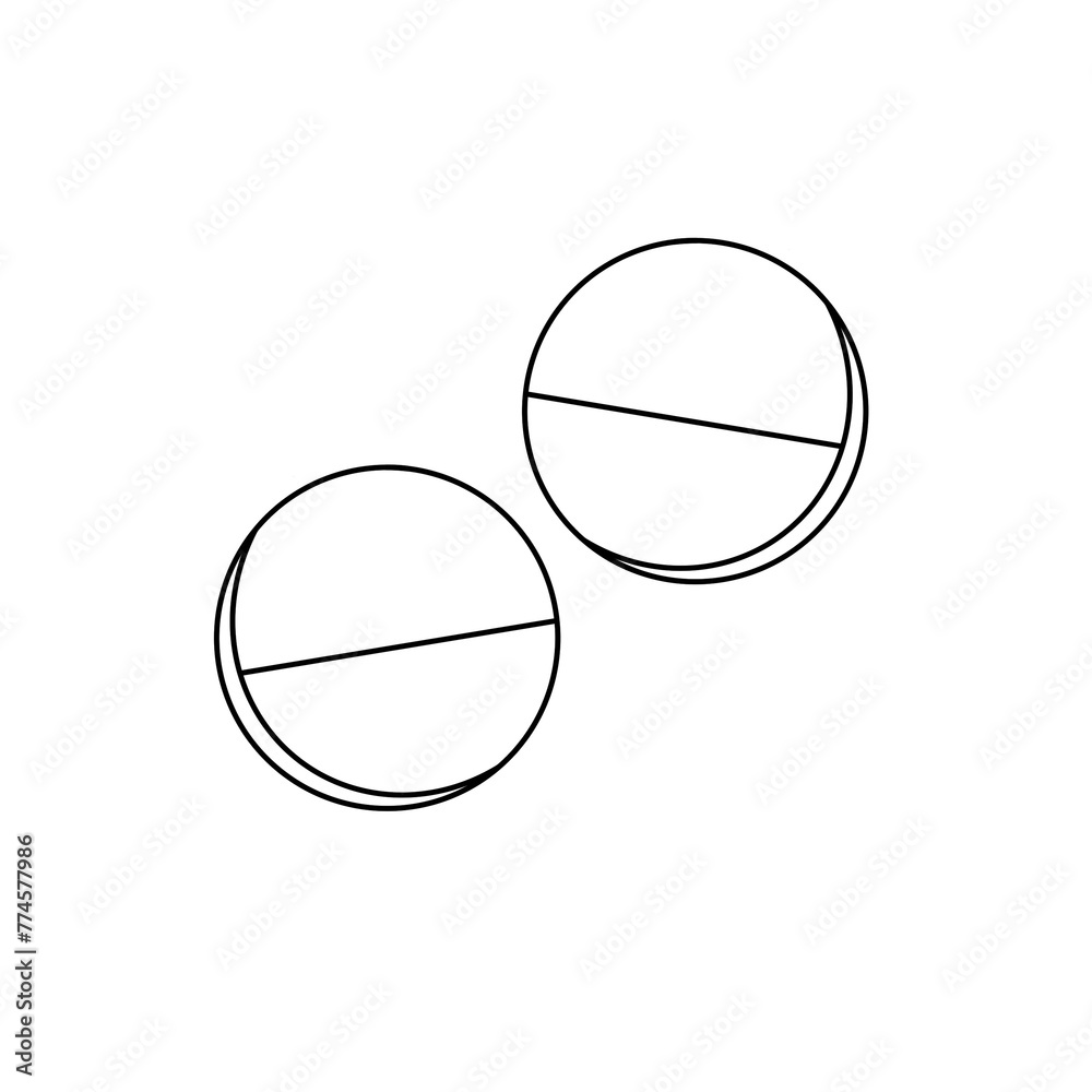 Two white pills with a red line in the middle. The image is in black and white Two white pills with a red line in the middle. The image is in black and white