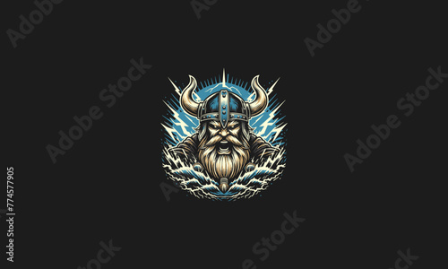 viking angry with background lightning vector artwork design