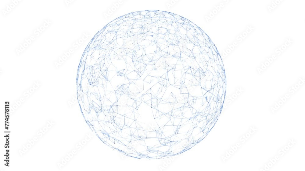 Loop digital plexus sphere rotation isolated on white background.