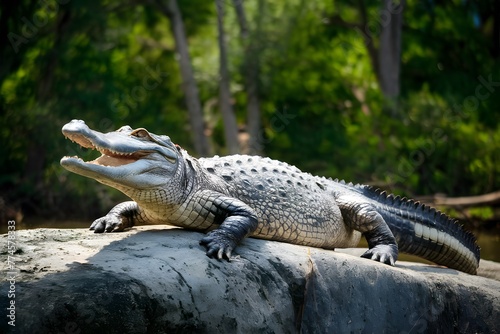Imposing alligator sprawls gracefully  embodying strength and serenity