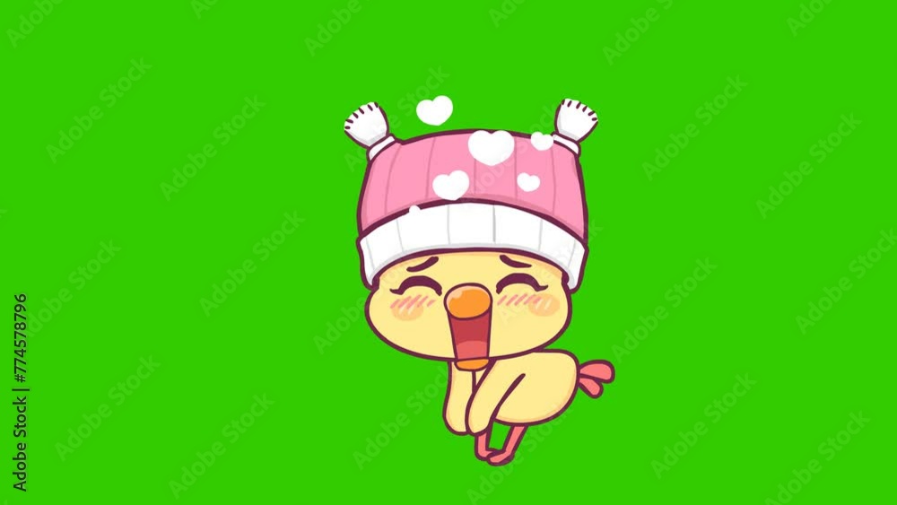 Shy animation, funny bird on green screen Shy animation, funny bird on green screen