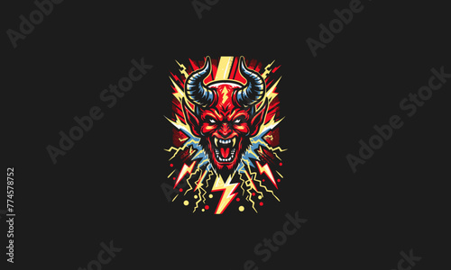 devil angry with lightning background vector artwork design