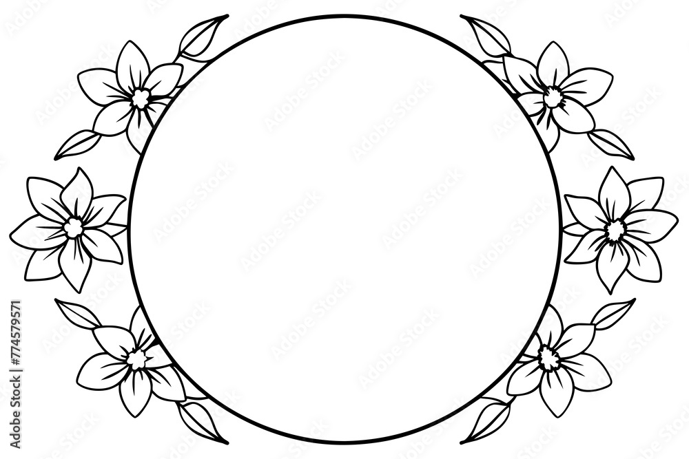 round frame with flower silhouette vector illustration