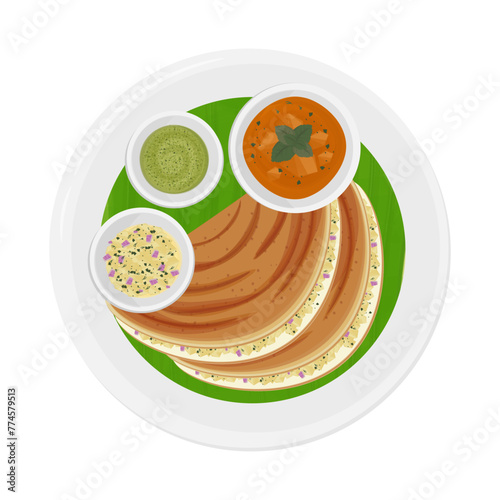 Vector illustration logo delicious Masala dosa on banana leaf