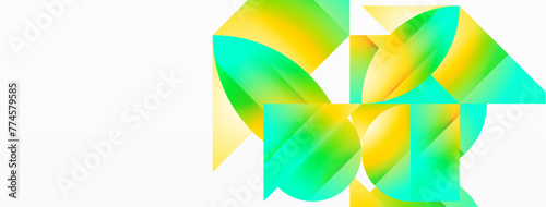 Serene gradient template. Circles and triangles mingle in minimalist perfection. Gentle fusion of forms and hues creates balanced yet captivating backdrop, embodying modern sophistication
