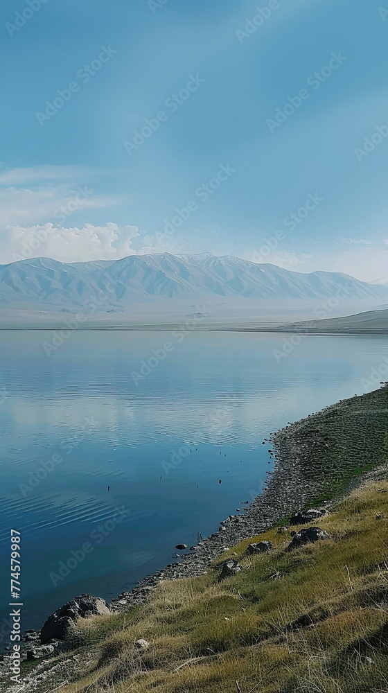 Gorgeous Sayram Lake, illustration made with Generative AI