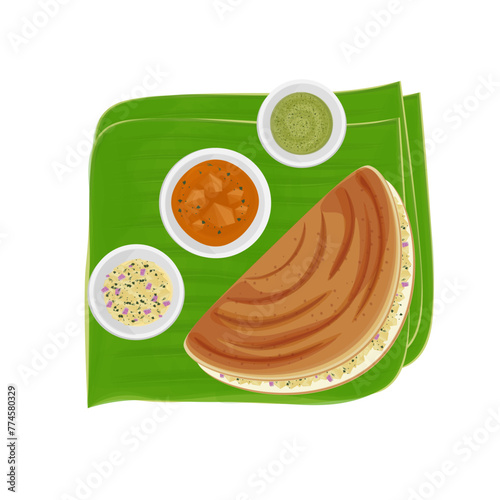 Vector illustration logo Masala dosa on banana leaf
