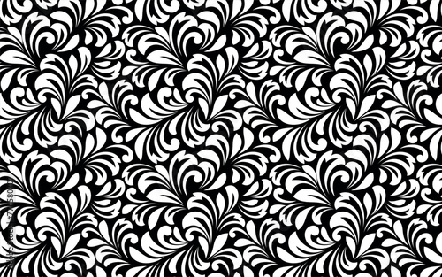 Flower pattern. Seamless white and black ornament. Graphic vector background. Ornament for fabric, wallpaper, packaging.