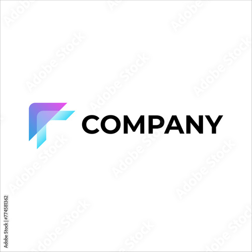 Letter F abstract technology overlay blue purple gradient logo