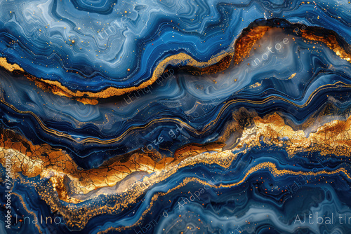 Blue and gold marble background. Created with Ai