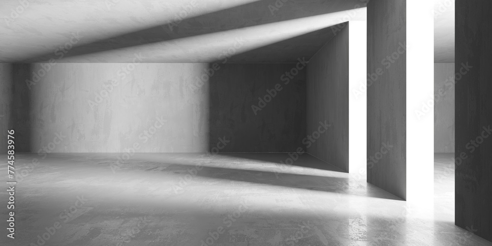 Abstract empty concrete interior. Minimalistic dark room design template Abstract empty concrete interior. Minimalistic dark room design template