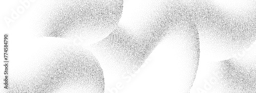 Stippled wavy sand grain texture. Grunge curved gradient wave. Grit noise dot work wallpaper. Black dots, speckles, particles or granules print background. Vector fluid gritty backdrop overlay