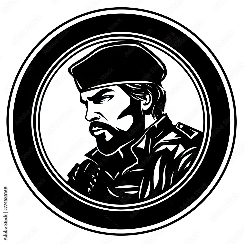 A logo of a soldier wearing a black beret - obrazy, fototapety, plakaty 