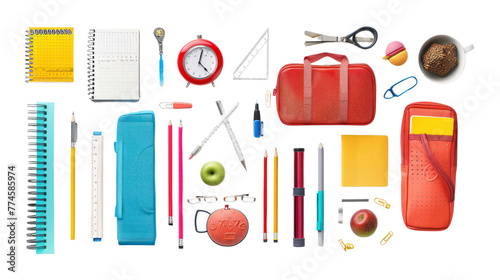
Different school supplies isolated on white background 
