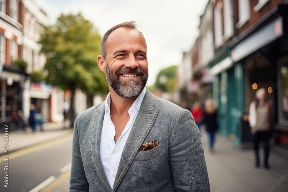 Portrait of a smiling middle-aged man in a city street Portrait of a smiling middle-aged man in a city street