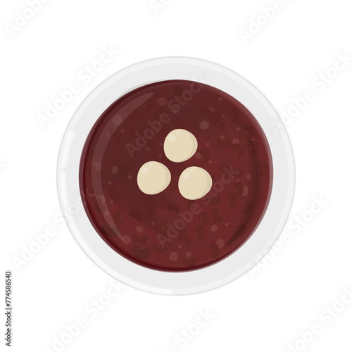 Vector illustration logo Top view korean Red Bean Porridge patjuk with rice cake