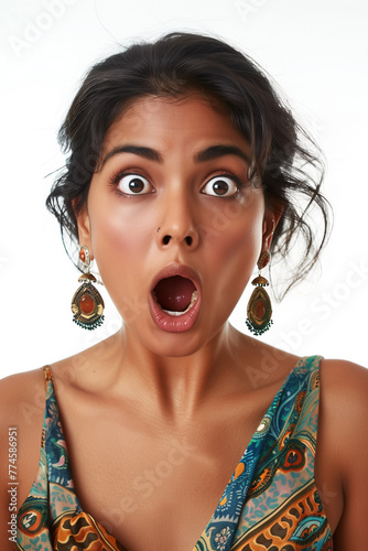 Indian woman with open mouth, shock, surprise, amazement, isolated, transparent background