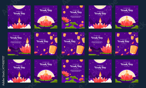 happy vesak day vector illustration flat design set photo