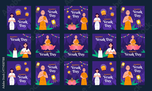 happy vesak day vector illustration flat design set