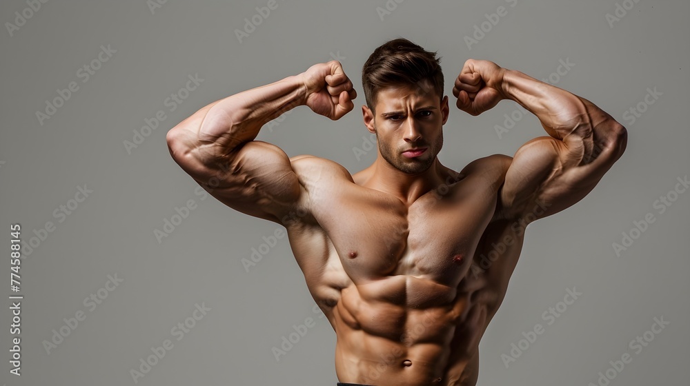 Muscular Fit Guy Flexing Biceps (Generative AI)