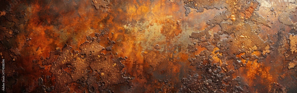 Rustic Corten Steel Stone Texture Background - Grunge Orange Brown Metal Panorama for Design and Decor