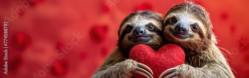 Slothful Love: Adorable Couple Holding Heart for Valentine's Wedding Greeting Card
