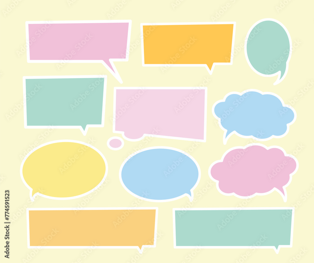 Pastel text bubbles for cartoon, comic, marketing, communications, sticker, decoration, social media post, print, ad template, manga, messages, card Pastel text bubbles for cartoon, comic, marketing, communications, sticker, decoration, social media post, print, ad template, manga, messages, card