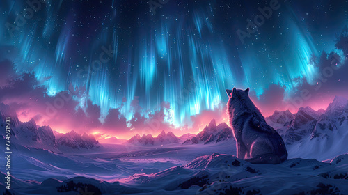 Wolf howling at the moon. Created with Ai