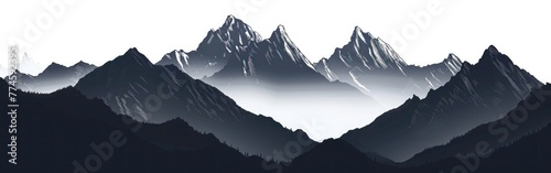 Silhouette Mountain Peaks Landscape Banner - Vector Illustration for Adventure Travel Logo Design on White Background © hisilly