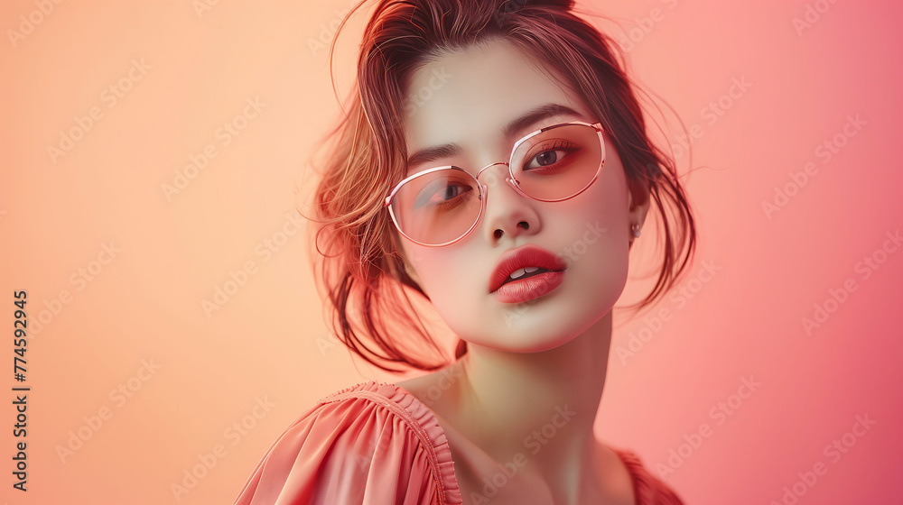 Chic Urban Style: Young Woman with Trendy Glasses Chic Urban Style: Young Woman with Trendy Glasses