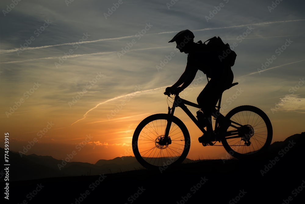 Obraz premium StockImage Silhouette of a mountain biker against sunset sky photo