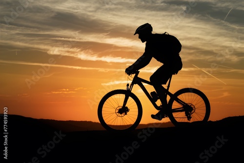 StockImage Silhouette of a mountain biker against sunset sky photo