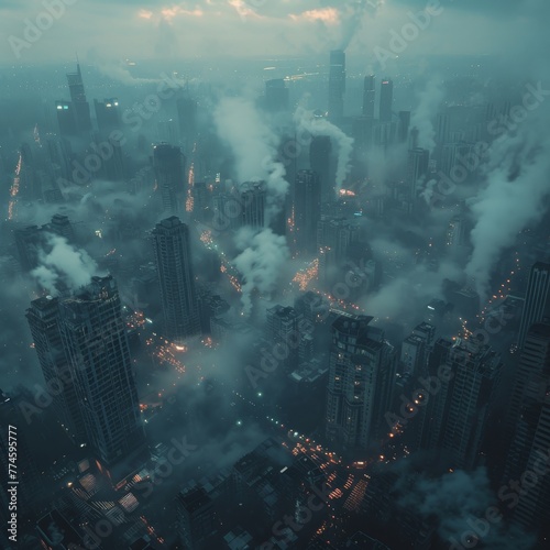 air pollution. A city full of smoke and PM.2.5, Generated-AI  © Tharika