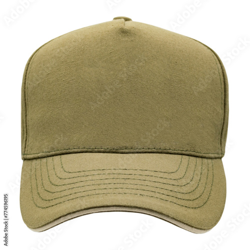 Khaki baseball cap, tracker cap. A blank for the work of a designer. Isolate on a white background. Accessory for athletes, baseball players, bikers, rockers. Mockup