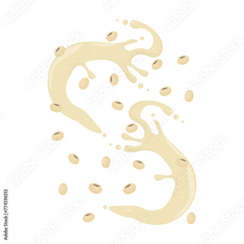 logo illustration vector Soy milk splash levitation with soybeans
