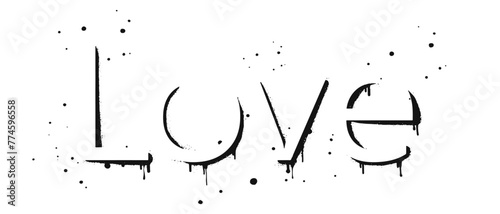 Spray painted graffiti love word in black over white. Drops of sprayed love words. isolated on white background. vector illustration