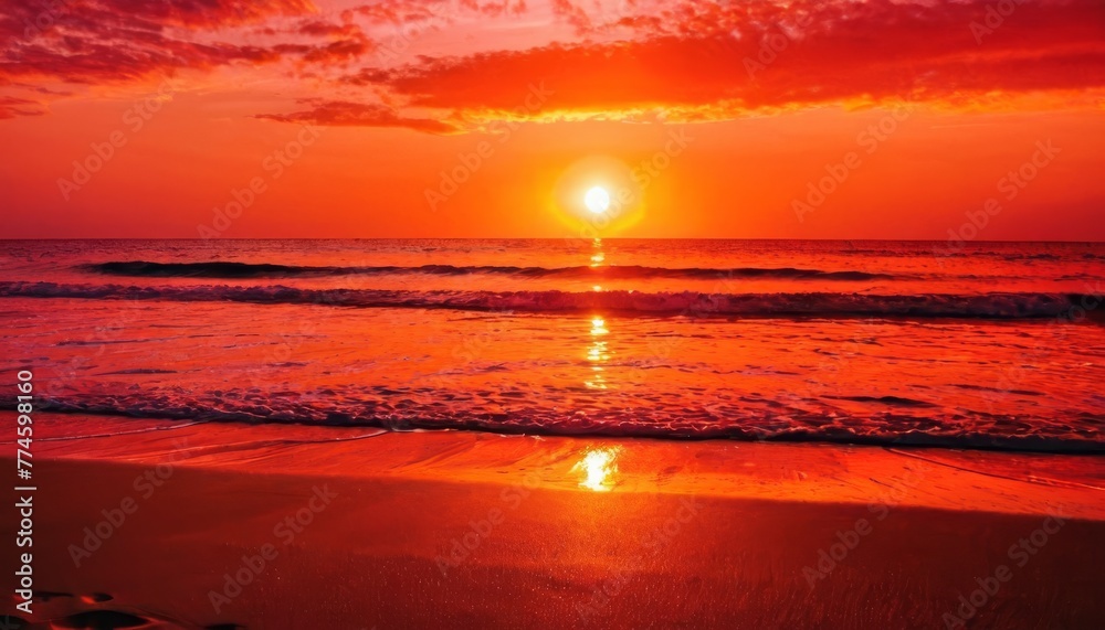 Beautiful red sunset beach background
