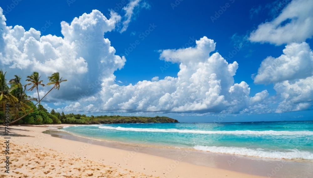 A beach with a blue sky and white clouds A beach with a blue sky and white clouds